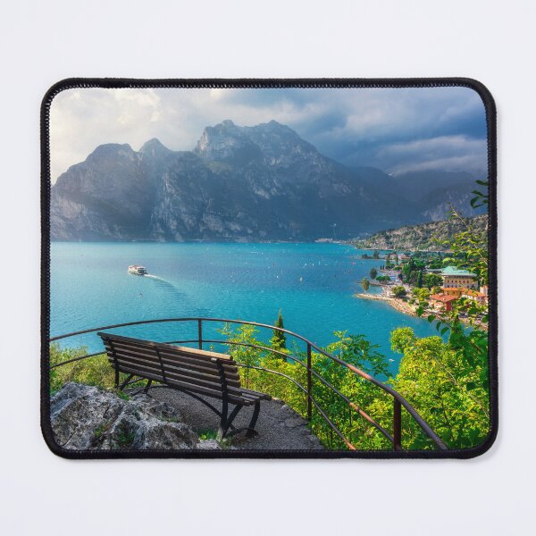 Item preview, Bench View Over Torbole and Cruise Boat on Lake Garda designed and sold by Stefano Orazzini.