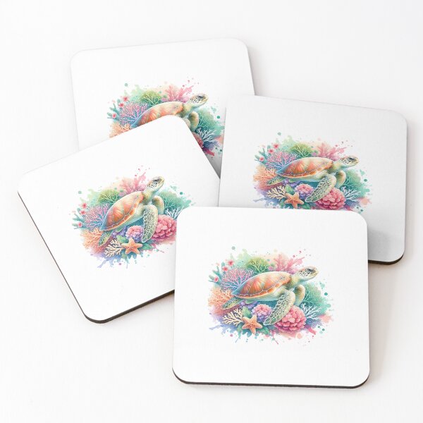 Item preview, Sea Turtle in Coral Reef | Vibrant Watercolor Ocean Life Splash Art designed and sold by Colorful-Garden.