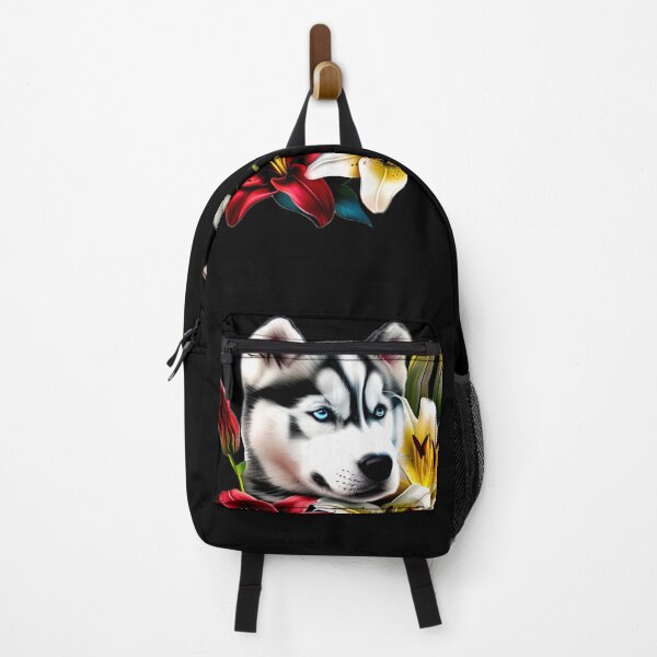 Item preview, Siberian Husky Puppy with White and Red Lilies – Minimalist Nature-Inspired Dog Art designed and sold by Naturalite19.