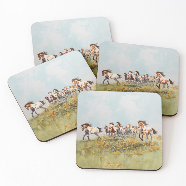 Item preview, A herd of painted horses racing across a flower-covered meadow Horses in Motion designed and sold by CDC40.