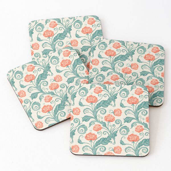 Item preview, Coral Peony & Vine Seamless Pattern designed and sold by HolmeProud.