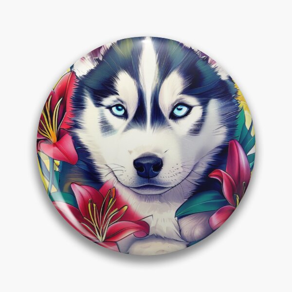 Item preview, Siberian Husky with Red and White Lilies – Stylish Japanese-Inspired Dog Art designed and sold by Naturalite19.