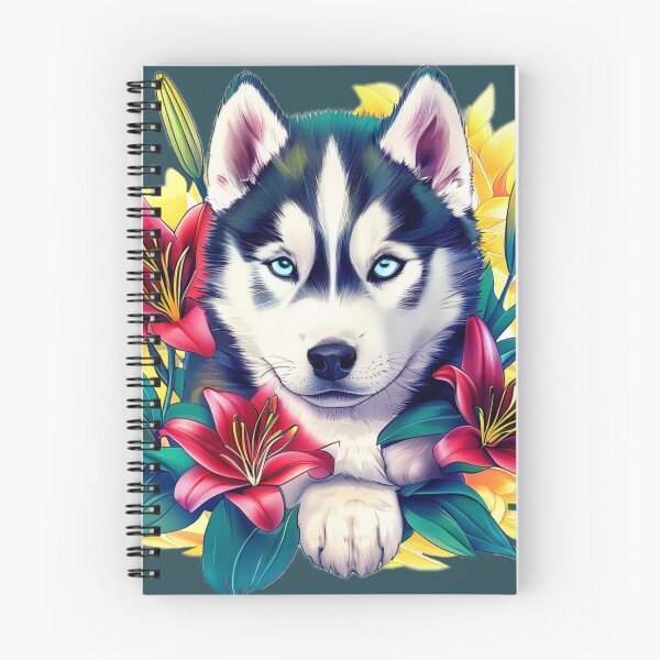 Item preview, Siberian Husky with Red and White Lilies – Stylish Japanese-Inspired Dog Art designed and sold by Naturalite19.