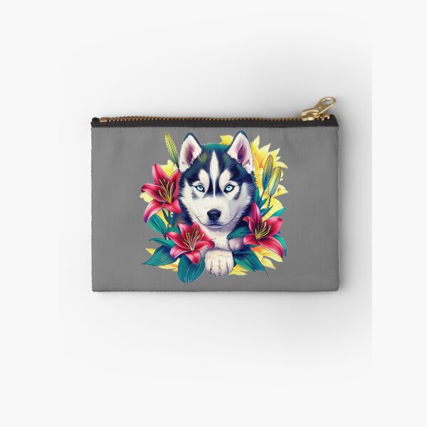 Item preview, Siberian Husky with Red and White Lilies – Stylish Japanese-Inspired Dog Art designed and sold by Naturalite19.