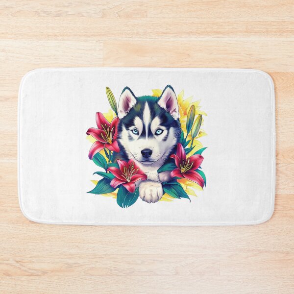Item preview, Siberian Husky with Red and White Lilies – Stylish Japanese-Inspired Dog Art designed and sold by Naturalite19.