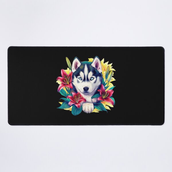 Item preview, Siberian Husky with Red and White Lilies – Stylish Japanese-Inspired Dog Art designed and sold by Naturalite19.