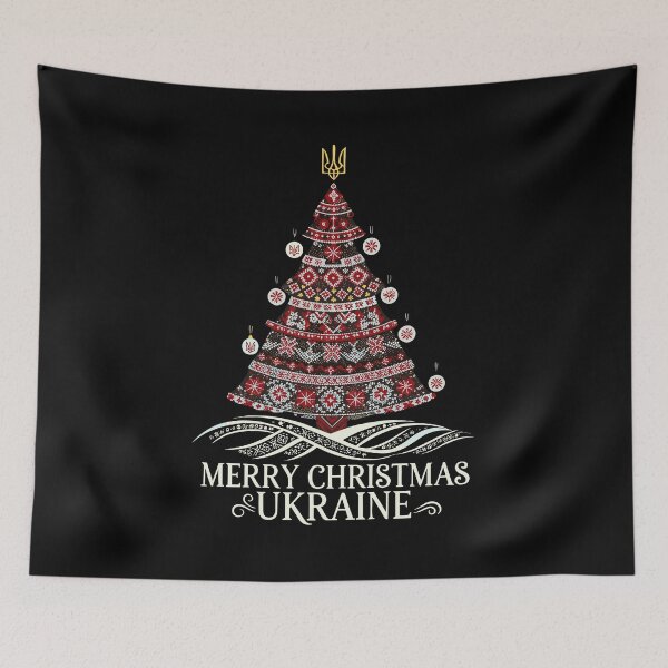 Item preview, Ukrainian Vyshyvanka Christmas Tree with Trident and Greetings designed and sold by RGShirtWorks.