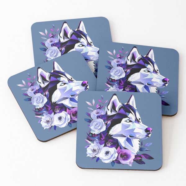 Item preview, Geometric Siberian Husky with Purple and White Camellias – Vibrant Futuristic Dog Art designed and sold by Naturalite19.