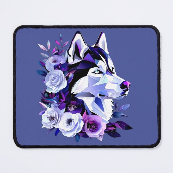 Item preview, Geometric Siberian Husky with Purple and White Camellias – Vibrant Futuristic Dog Art designed and sold by Naturalite19.