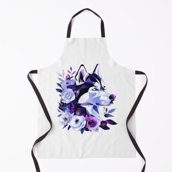 Item preview, Geometric Siberian Husky with Purple and White Camellias – Vibrant Futuristic Dog Art designed and sold by Naturalite19.