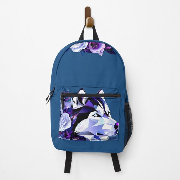 Item preview, Geometric Siberian Husky with Purple and White Camellias – Vibrant Futuristic Dog Art designed and sold by Naturalite19.