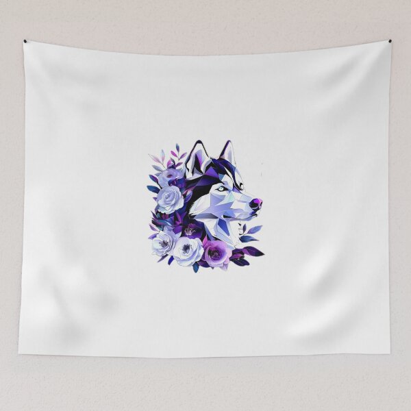 Item preview, Geometric Siberian Husky with Purple and White Camellias – Vibrant Futuristic Dog Art designed and sold by Naturalite19.