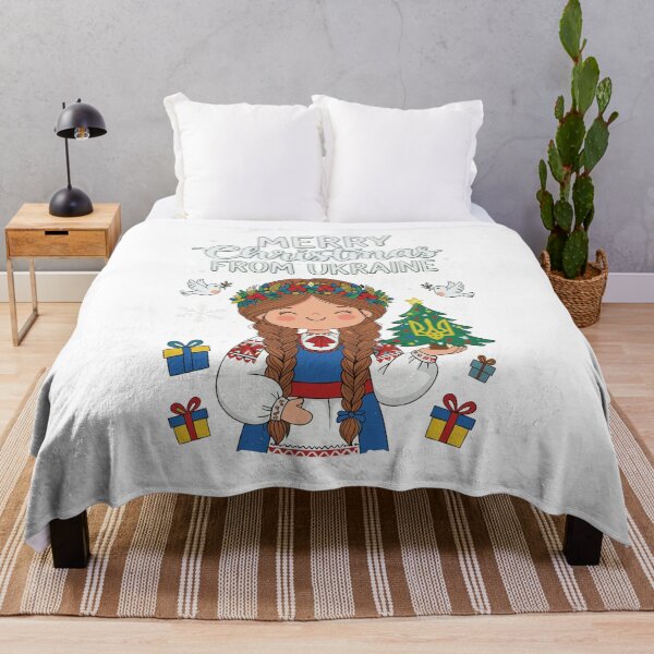 Item preview, Ukrainian Christmas Girl with Trident Tree and Doves designed and sold by RGShirtWorks.