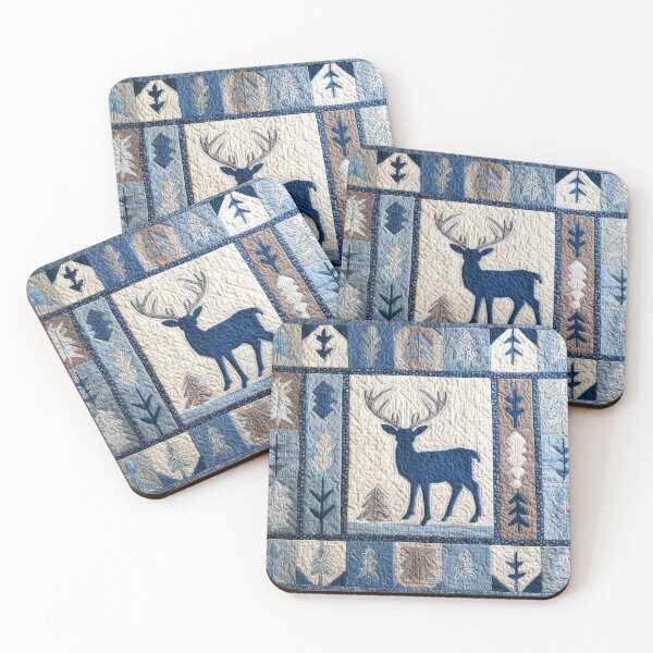 Item preview, Deer Patchwork - Blue grey Natural Winter Colors designed and sold by scicilysimonee.