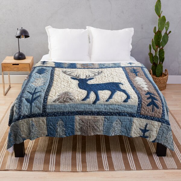 Item preview, Deer Patchwork - Blue grey Natural Winter Colors designed and sold by scicilysimonee.