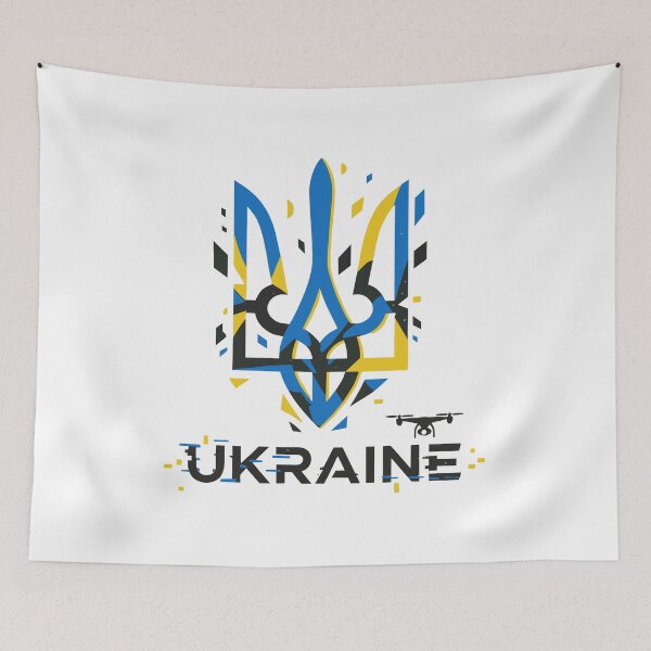 Item preview, Resilient Ukraine: Tryzub, Drone, and Flag Colors designed and sold by RGShirtWorks.