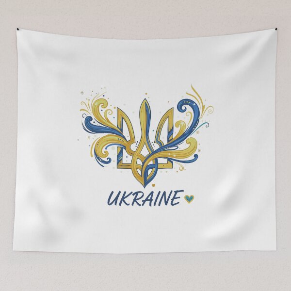 Item preview, Stylized Ukrainian Tryzub with Flowing Blue and Yellow Design designed and sold by RGShirtWorks.