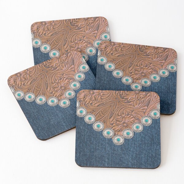 Item preview, Rustic Brown Blue Denim Cowboy Pattern Western Country  designed and sold by LEILA ART SPACE.