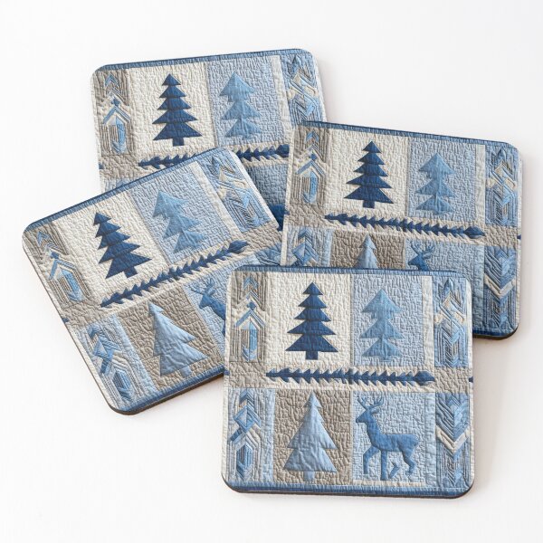 Item preview,  Deer Patchwork - Abstract Blue grey Woodland   designed and sold by scicilysimonee.