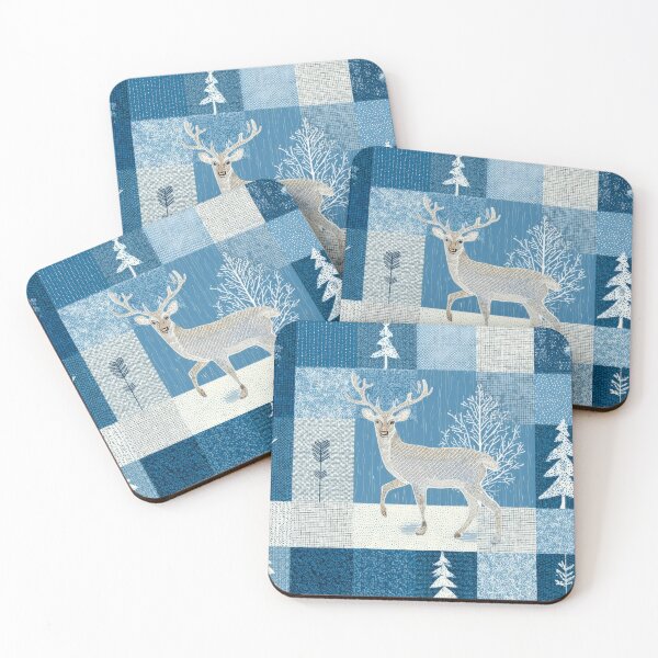Item preview, Deer Patchwork - Abstract Blue grey Scandinavian designed and sold by scicilysimonee.