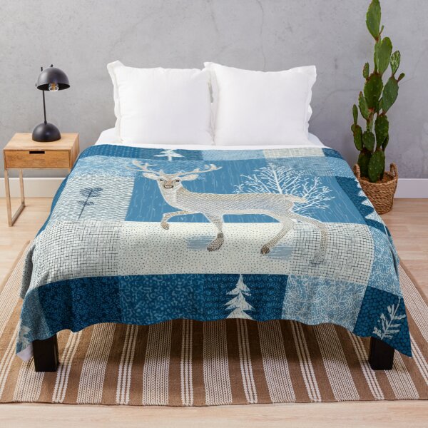 Item preview, Deer Patchwork - Abstract Blue grey Scandinavian designed and sold by scicilysimonee.