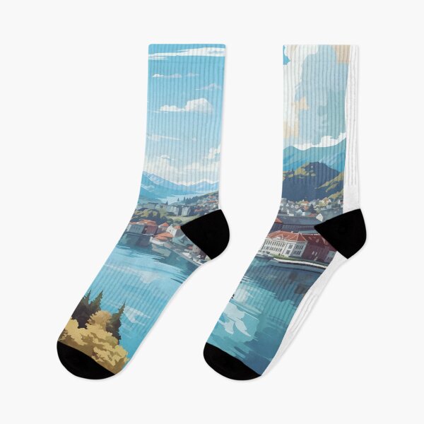 Item preview, Bergen Norway Fjord City Spire Vintage Poster designed and sold by LaFabricaArt.