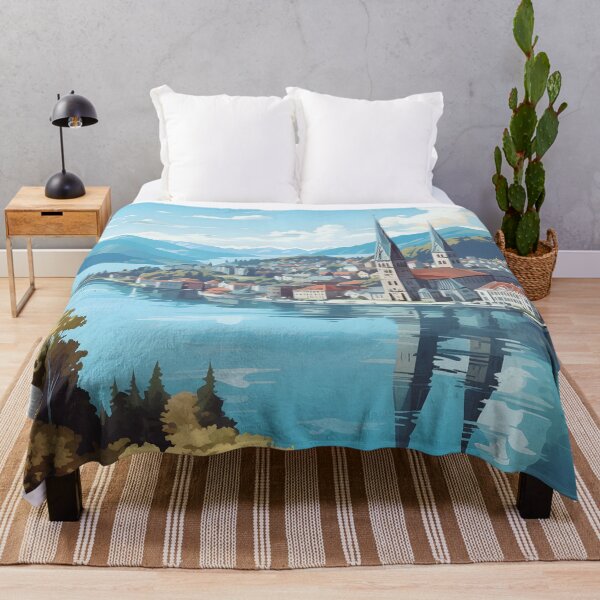 Item preview, Bergen Norway Fjord City Spire Vintage Poster designed and sold by LaFabricaArt.