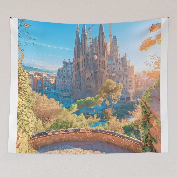 Item preview, Sagrada Familia Barcelona Travel Poster, Spain Gaudi Art Print (60 Characters) designed and sold by LaFabricaArt.