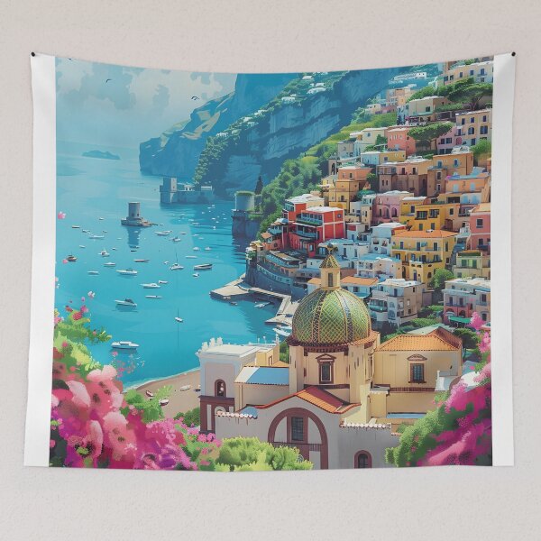 Item preview, Positano Amalfi Coast Vintage Italian Travel Art designed and sold by LaFabricaArt.