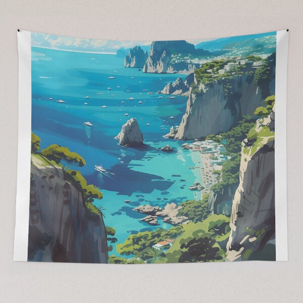 Item preview, Capri Faraglioni Rocks Turquoise Italian Coastal Art designed and sold by LaFabricaArt.