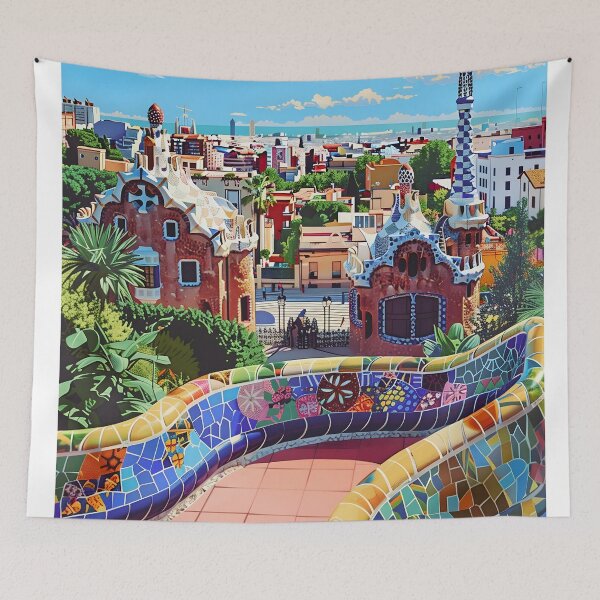 Item preview, Park Güell Gaudí Barcelona Mosaic Vintage Poster designed and sold by LaFabricaArt.