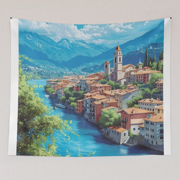 Item preview, Bassano del Grappa River Brenta Vintage Alps designed and sold by LaFabricaArt.