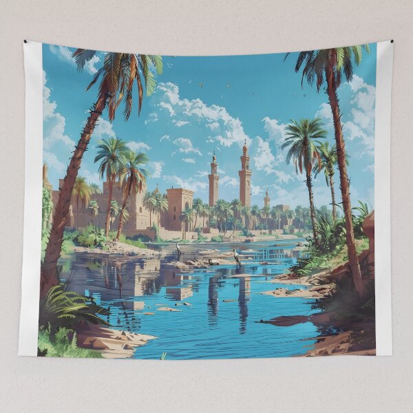 Item preview, Luxor Egypt Nile River Oasis Vintage Poster designed and sold by LaFabricaArt.