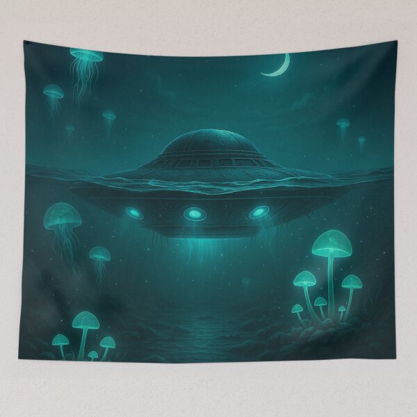 Item preview, Bioluminescent UFO Beneath the Waves designed and sold by ArtFlow1.