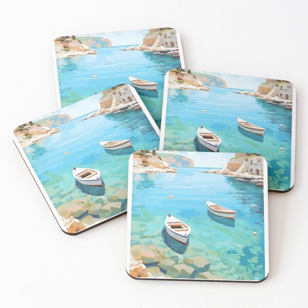 Item preview, Rhodes Greece Lindos Bay Turquoise Vintage Boats designed and sold by LaFabricaArt.