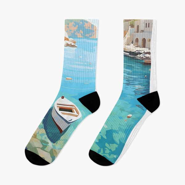 Item preview, Rhodes Greece Lindos Bay Turquoise Vintage Boats designed and sold by LaFabricaArt.