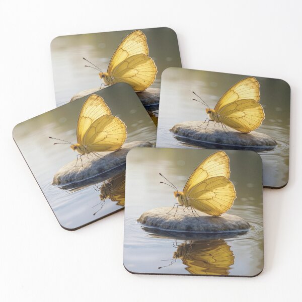 Item preview, Golden Butterfly On a Flat Rock In Water designed and sold by Maria Dryfhout.