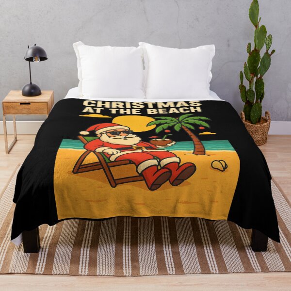 Item preview, Christmas at the Beach Santa Relaxing with Coconut Retro Tropical Holiday Design designed and sold by DrawHandArt.