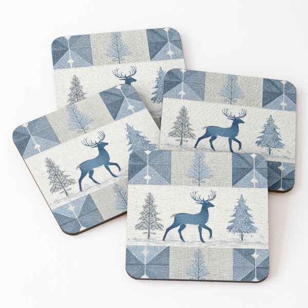Item preview, Deer Patchwork - Vintage Winter Colors Blue and grey designed and sold by scicilysimonee.