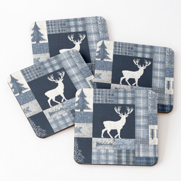 Item preview, Deer Patchwork Rustic Boho Abstract Blue and gray designed and sold by scicilysimonee.