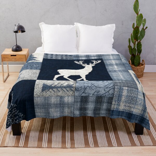 Item preview, Deer Patchwork Rustic Boho Abstract Blue and gray designed and sold by scicilysimonee.