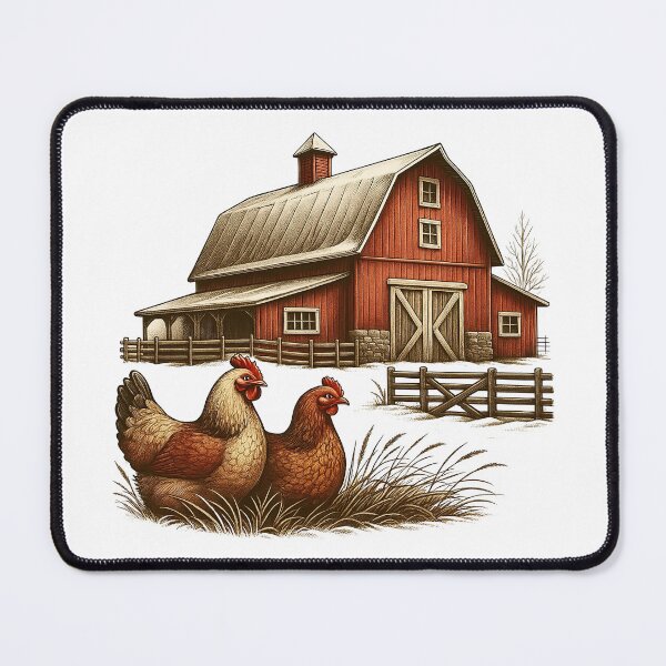 Item preview, Rustic Red Barn with Chickens Farm Illustration designed and sold by ArtfulWeave.