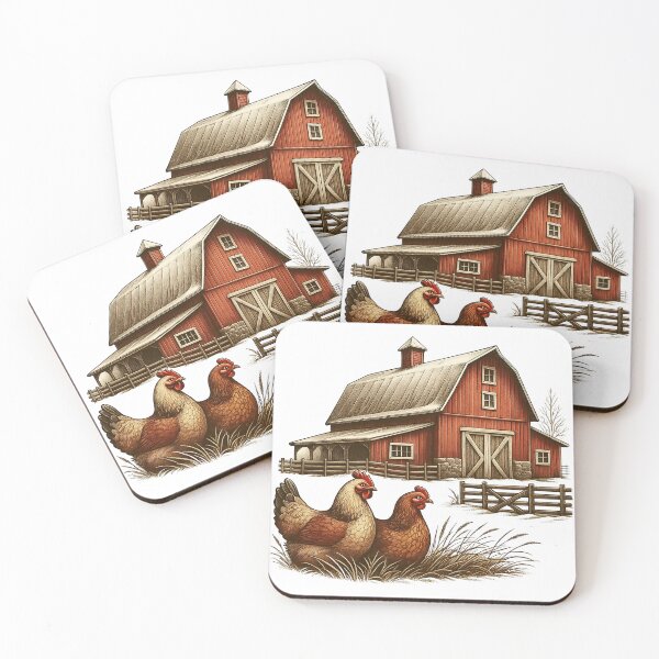 Item preview, Rustic Red Barn with Chickens Farm Illustration designed and sold by ArtfulWeave.