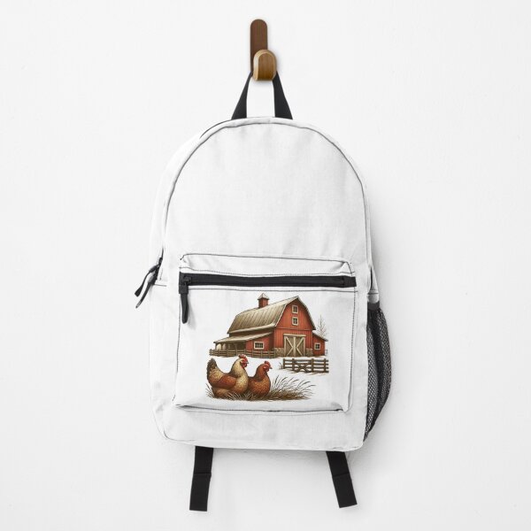 Item preview, Rustic Red Barn with Chickens Farm Illustration designed and sold by ArtfulWeave.