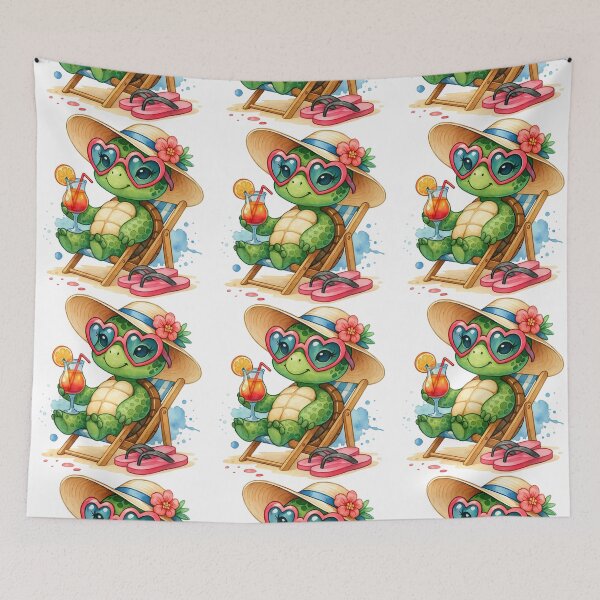 Item preview, Cute Summer Turtle with Cocktail Beach Art designed and sold by ArtfulWeave.