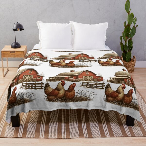 Item preview, Rustic Red Barn with Chickens Farm Illustration designed and sold by ArtfulWeave.