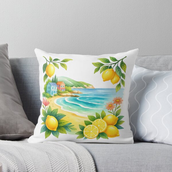 Item preview, Lemon Beach Coastal Landscape Watercolor Art designed and sold by ArtfulWeave.