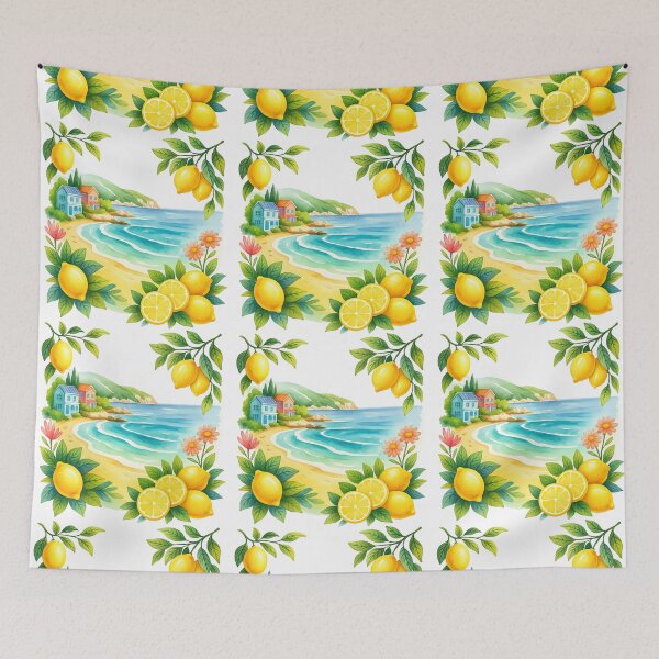 Item preview, Lemon Beach Coastal Landscape Watercolor Art designed and sold by ArtfulWeave.