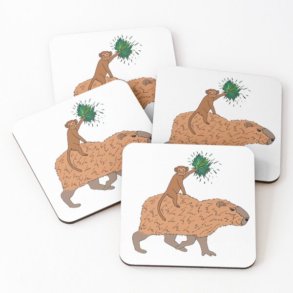 Item preview, Fun Capybara and Monkey Celebration Die Cut designed and sold by JoyousArt4u.