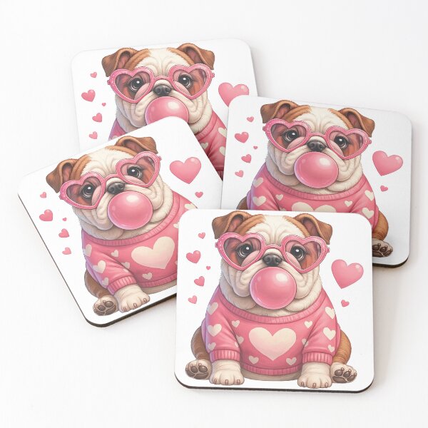 Item preview, Cute Bulldog with Pink Hearts and Bubblegum Art designed and sold by ArtfulWeave.